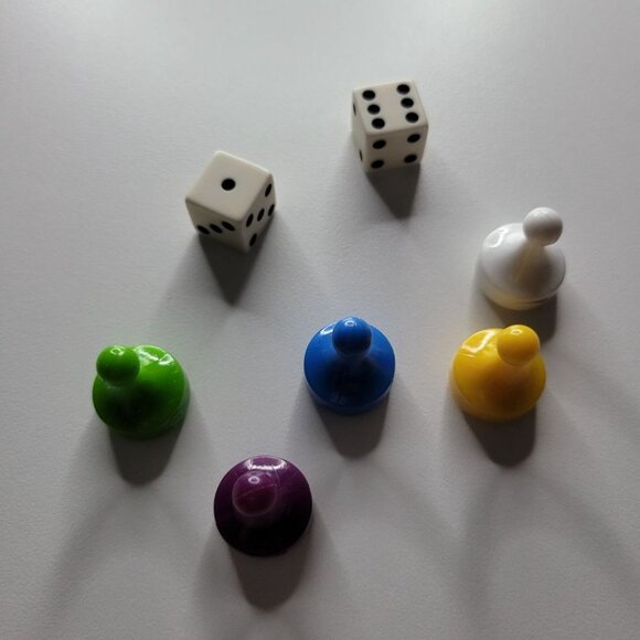 Careers Board Game Replacement Five Tokens Dice Pieces 1979 Purple Blue Yello - Picture 2 of 5